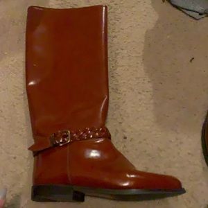 Cognac knee high boots